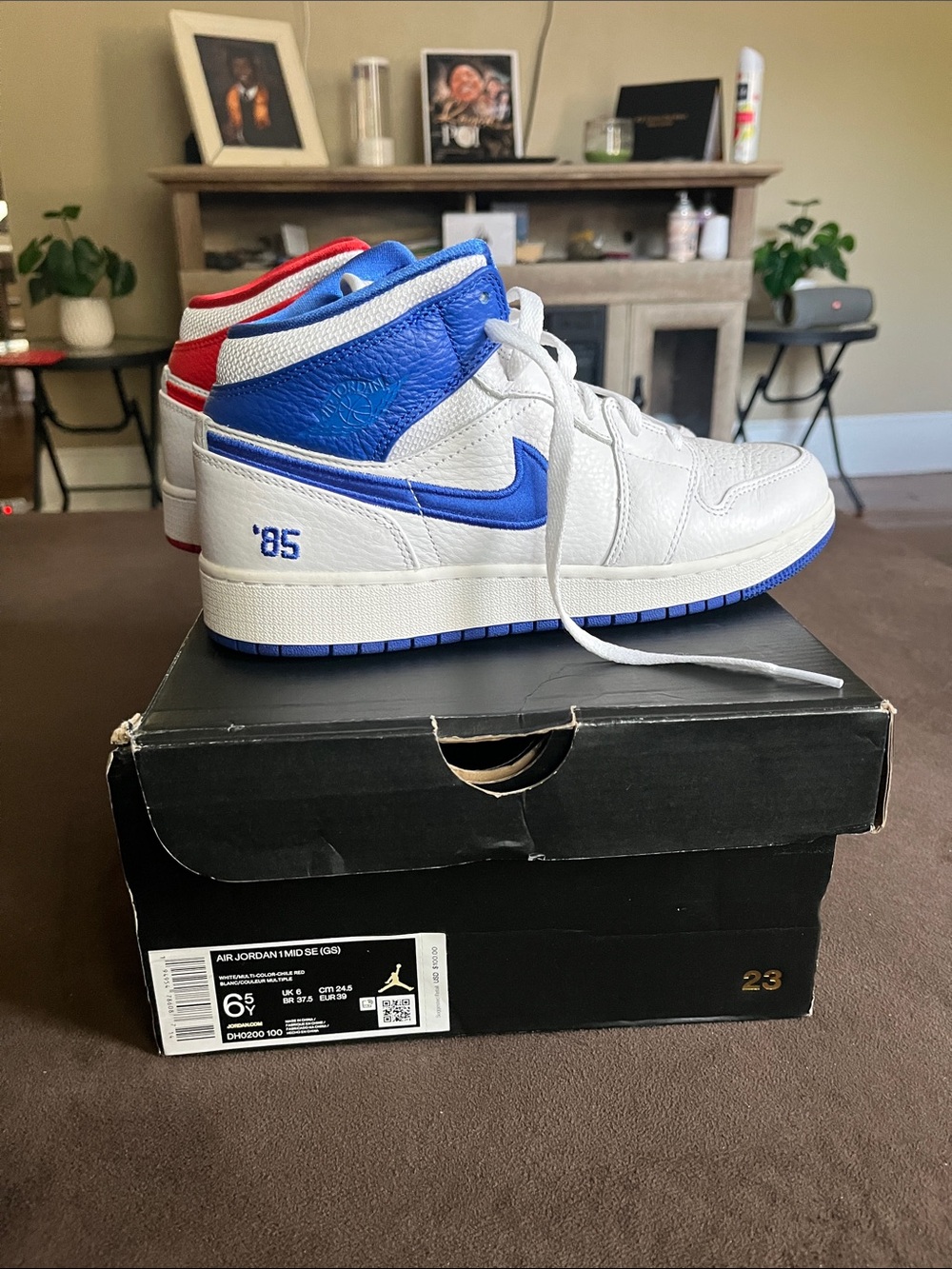 Jordan Kids White, Blue & Red High-Top Sneakers